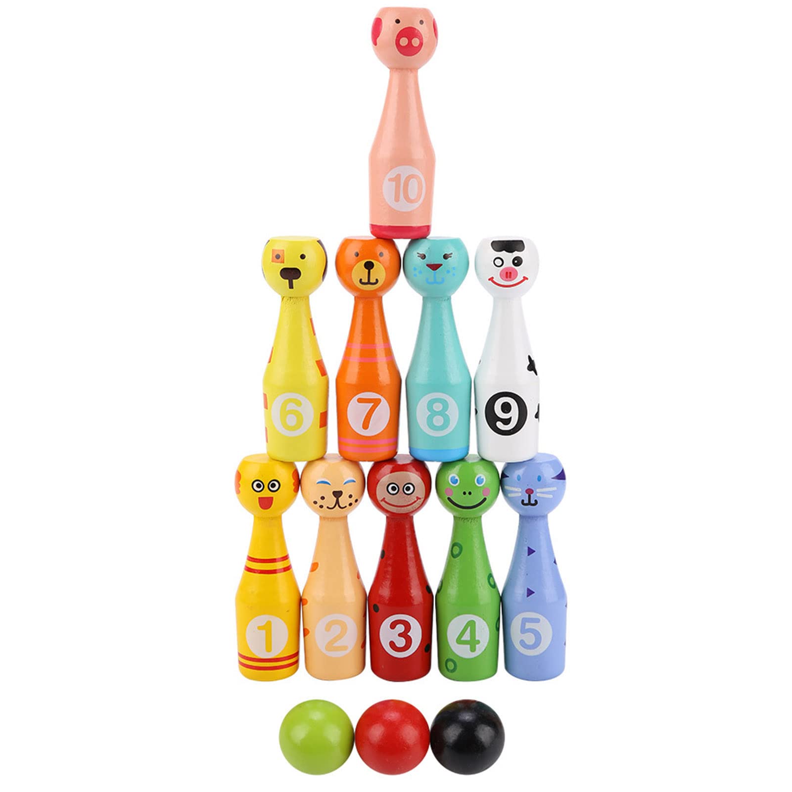 VGEBY Kegelspiel für Kinder Bowling Ball Set mit 10 Kegel und 3 Bälle Draußen Spielzeug Pädagogisches Holzspielzeug Spielzeug Geschenke Spiele ab 2+ Jahren Andere Outdoor-Spielzeuge Für Kinder