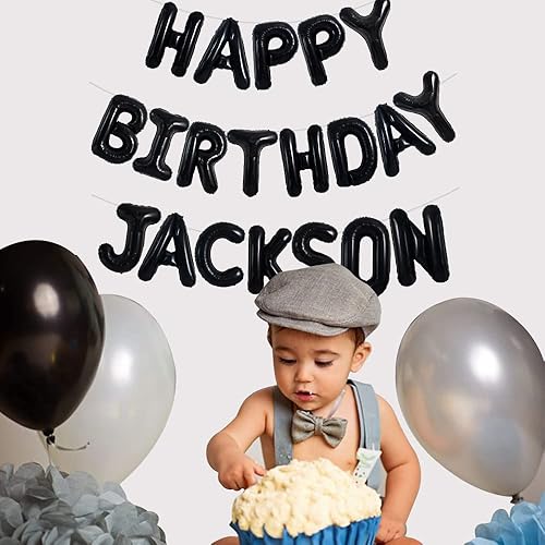 Miniatura 6 de TONIFUL 65 globos de letras de la A a la Z personalizados con nombre de 16 pulgadas, globos negros de feliz cumpleaños y 2 juegos de globos de