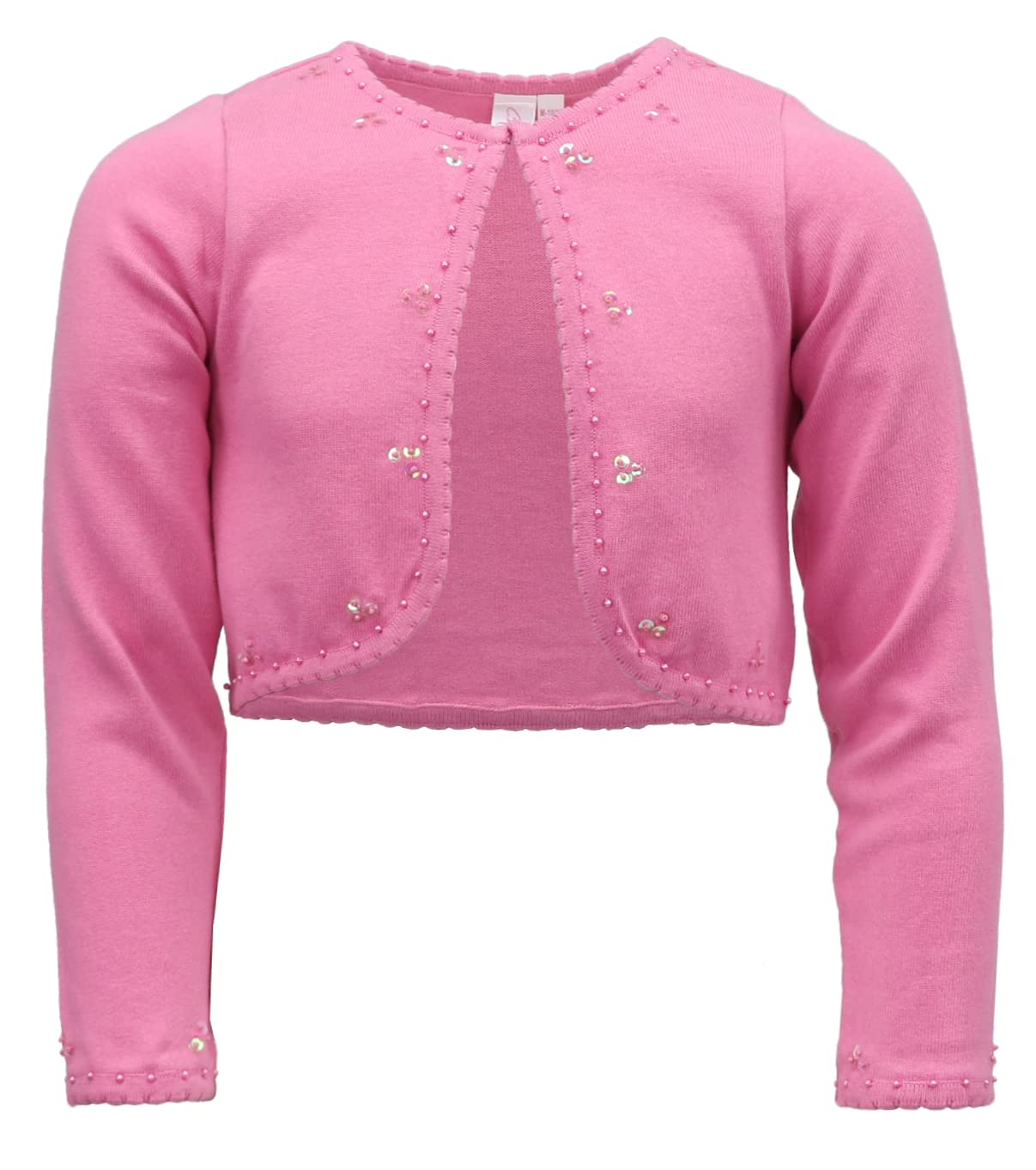 Girls Long Sleeve Beaded Sequin Scallop Trim Cotton Shrug Cardigan
