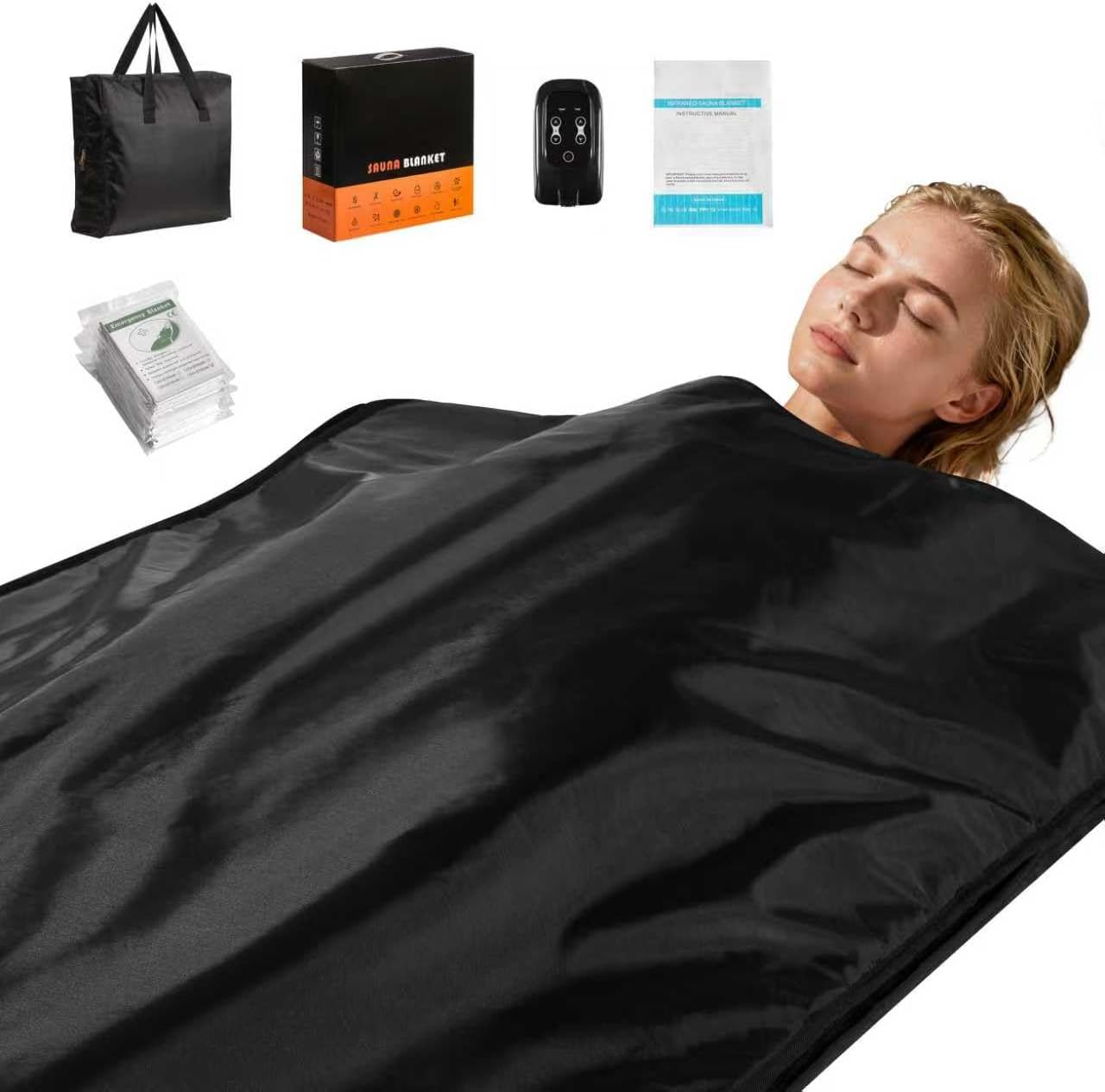 Sauna Blanket Portable, Sauna Bag for Home Use Weight Loss and Detox, 86–158?, 20–60 Min Timer, Waterproof & Foldable – Includes Remote Control & Carrying Bag (Black)