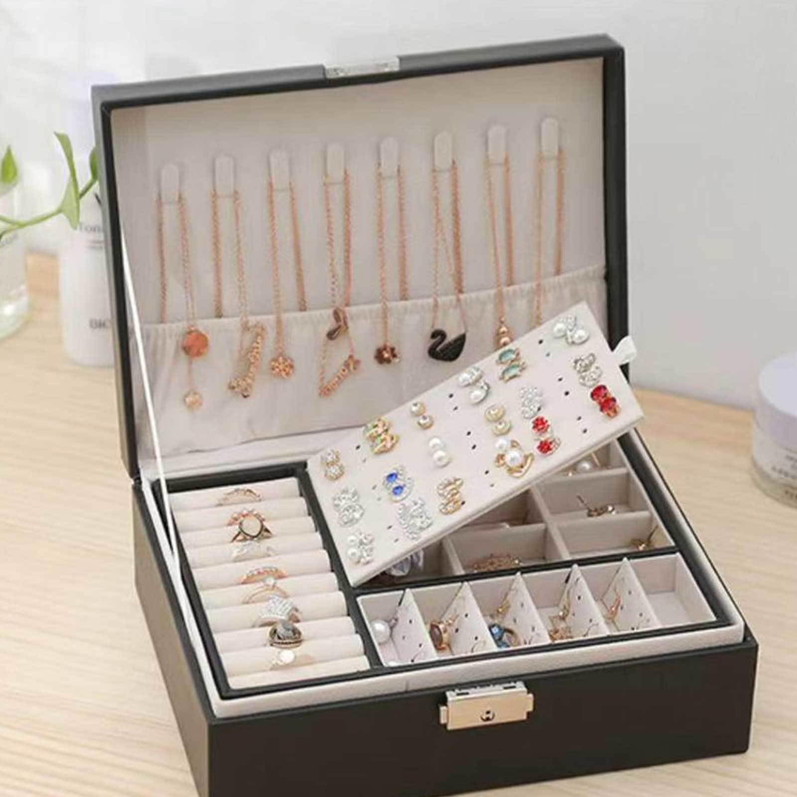 Pudełko na biżuterię, Leather Jewelry Box - 2-Layer Removable Tray & Dividers 9.06x6.69x3.54 Inches Multicolor