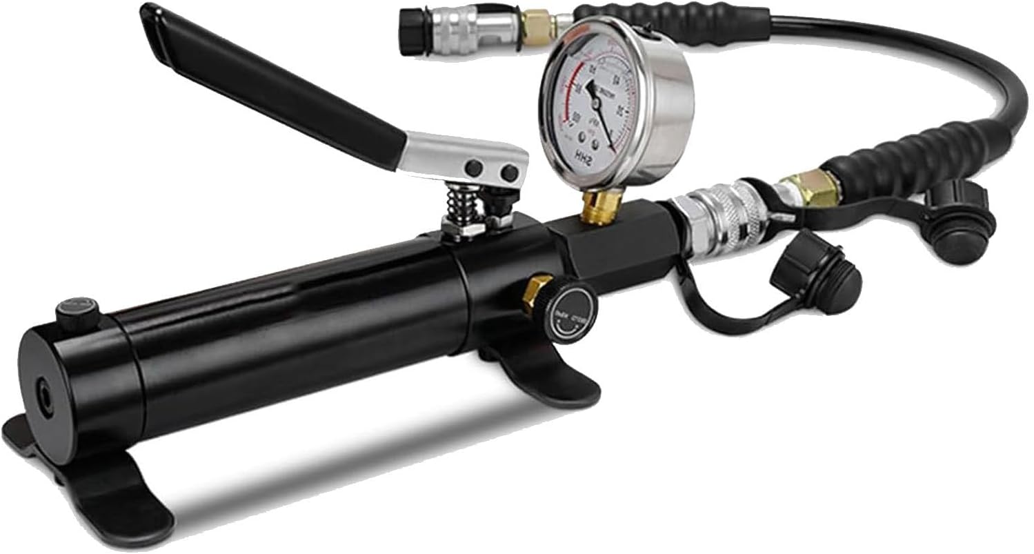 Manual Hydraulic Pump,10000PSI Hand Lifting Pump With 70cm Hose And ZG3/8 Thread, Max 700kg/㎝² High Pressure, 175cc Oil Content, Aluminum Pump Body for Hydraulic Tools standard standard+gauge