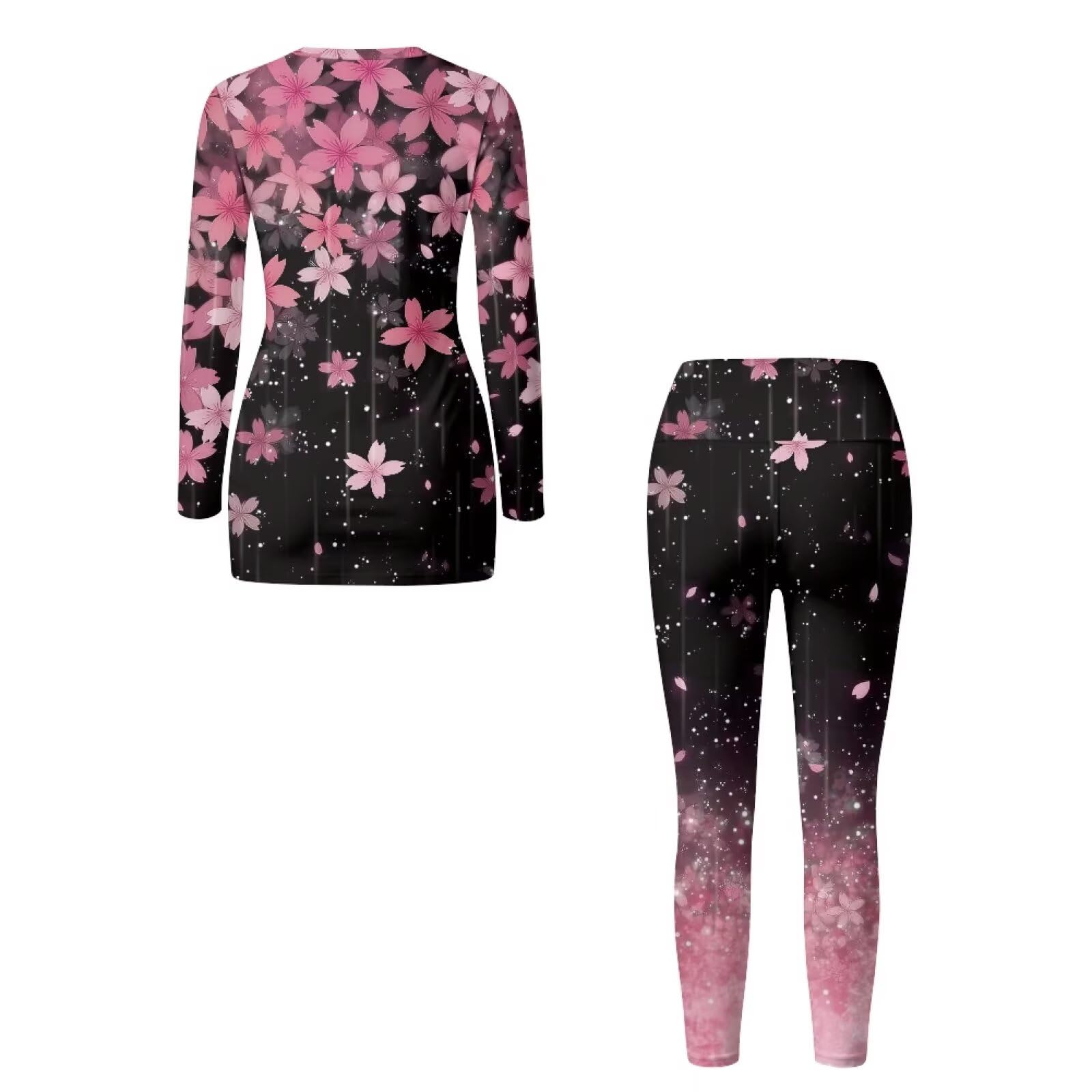 Conjuntos de yoga para mujer, conjunto de 2 piezas de manga larga con cuello redondo y levantamiento de glúteos, Flor de cerezo, 4XL
