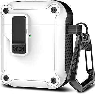 R-fun AirPods 2nd Generation & 1st Generation with Automatic Secure Lock Clip, Hard Shell Full-Body Protective for Women Men with Apple AirPods Wireless Charging Case,Front LED Visible-White