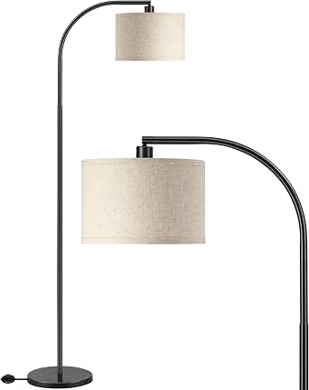 Lampadaire Doré Salon 161cm - Lampe à Arc Abat-jour Lin Beige Avec Ampoule E27