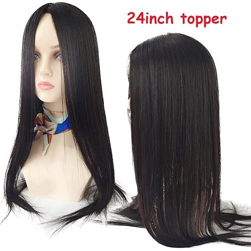 Miniatura 8 de Tupé base de piel de seda de 24 pulgadas para mujer, 5.9x6.3 in, extensiones de cabello humano virgen europeo, con 0.8 in de poliuretano alrededor
