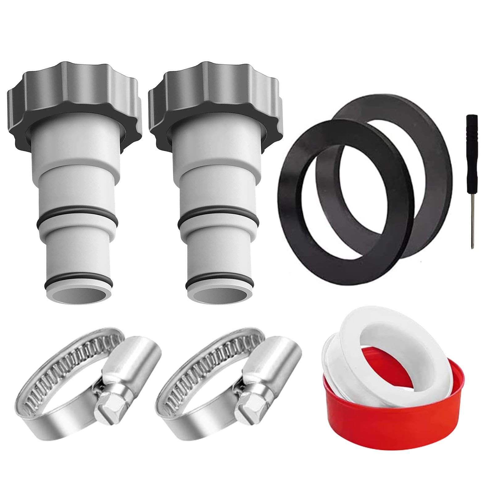 Faddare Pool Hose Adapter Replacement Hose Adapter Set, Threaded Connection Pump Leak Proof Hose Adapters Shut-Off Valves Fit for Intexs, Above Ground Swimming Pool Accessories(Gray+White)