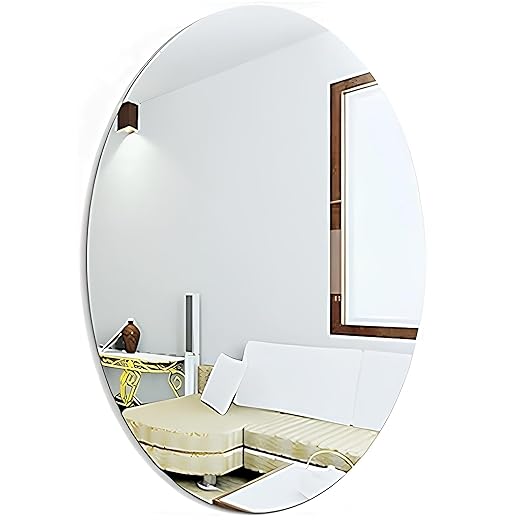 Fancy Metal Goods Oval Shape Adhesive Mirror Sticker for Wall on Tiles Bathroom Bedroom Living Room Basin Mirror Bathroom Wall Mirror Stickers Unbreakable Plastic Wall Mirror (A17)