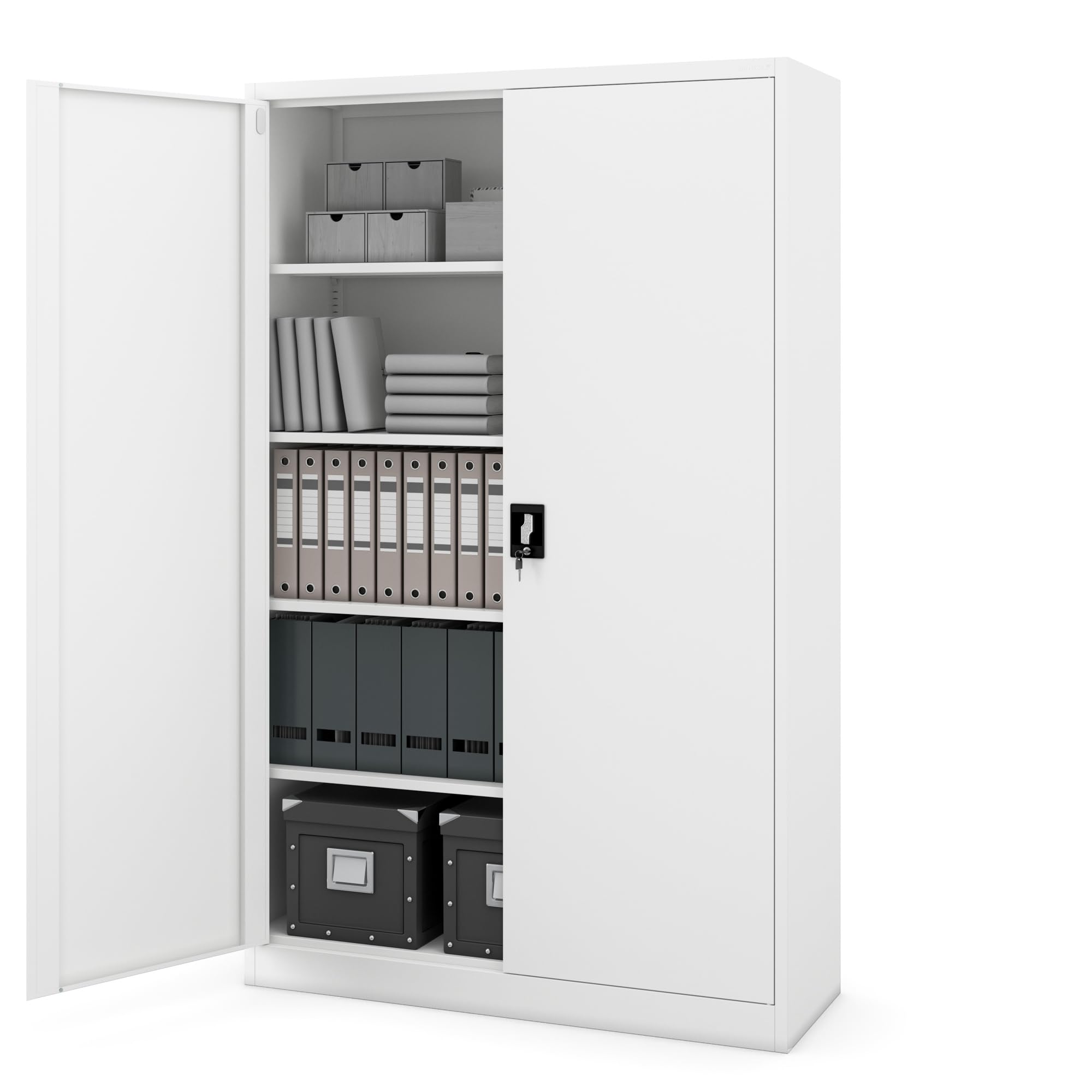 Jan Nowak Metallschrank Jan II 185 x 115 x 40 cm - Aktenschrank abschließbar mit 2 Türen, Mehrzweckschrank mit 5 Ebenen, Büroschrank aus Stahlschrank mit Pulverbeschichtung - Weiß
