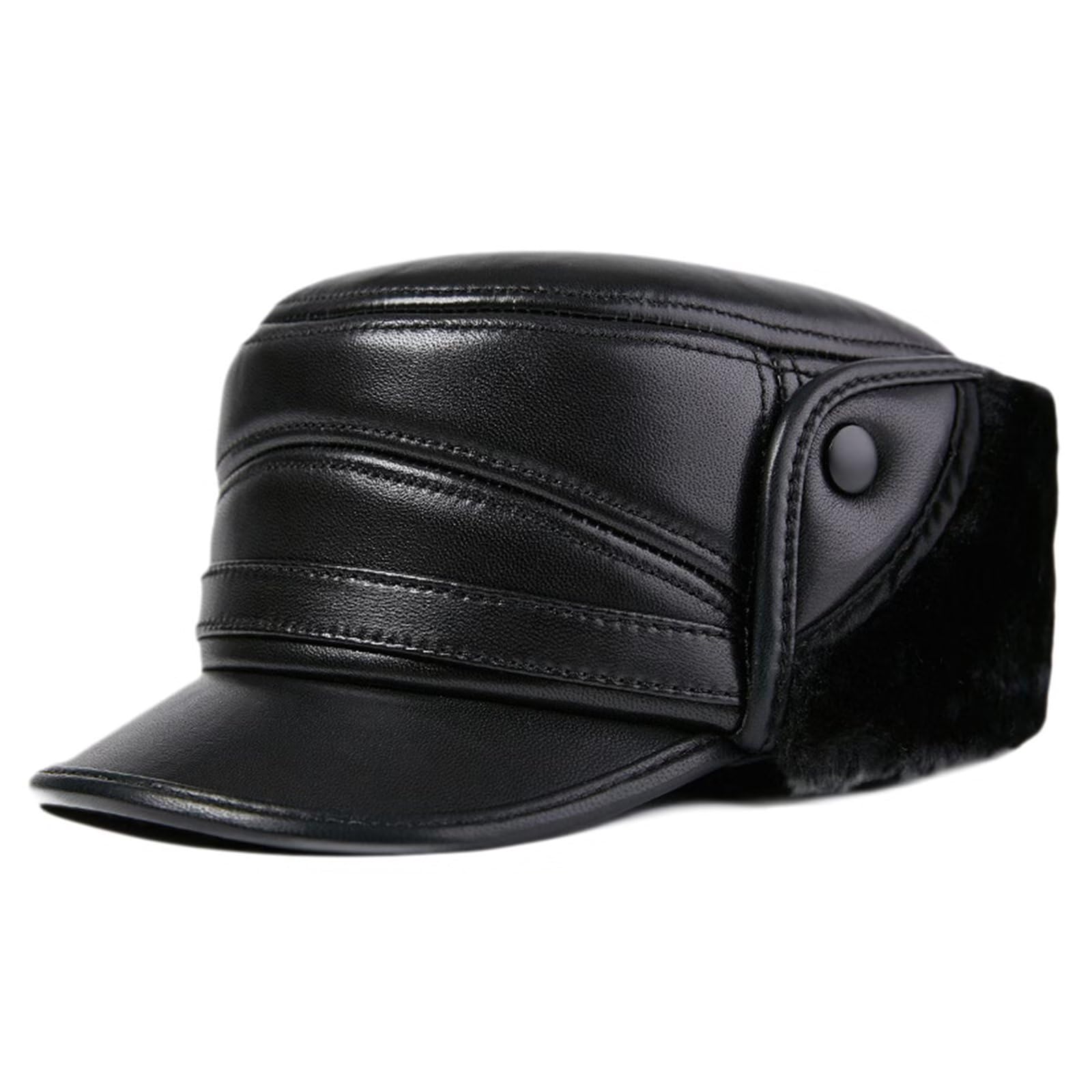 ZMNKH Men's Winter Leather Baseball Cap with Visor Outdoor Warm Earflap Hat Trapper Hunting Hat Aviator Cap Driving Hat