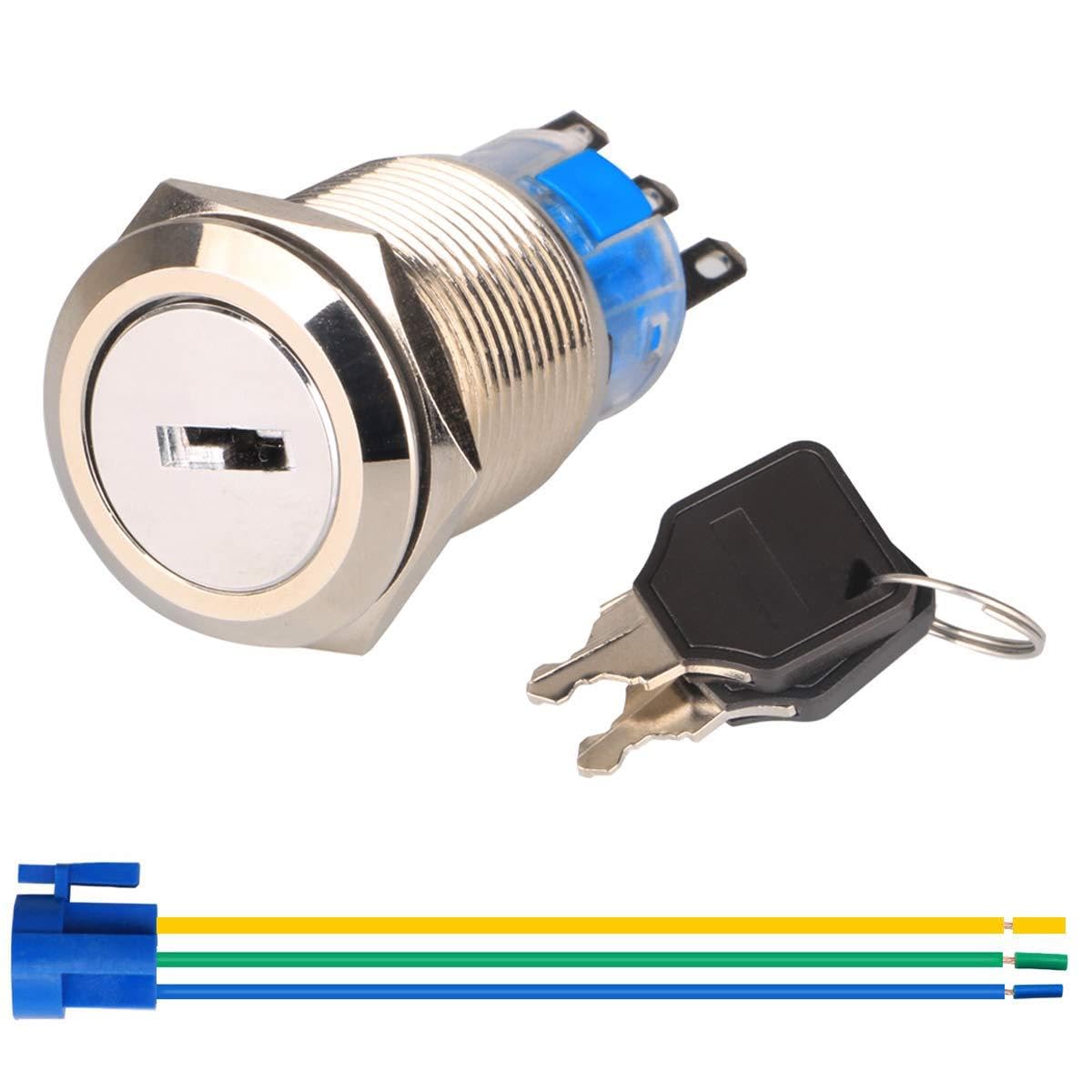Gebildet Prewired Key Lock Switch 19mm 0~250V/5A NO/NC Key Switch Lock Key Removable On Or Off With 2 Keys โ image 1