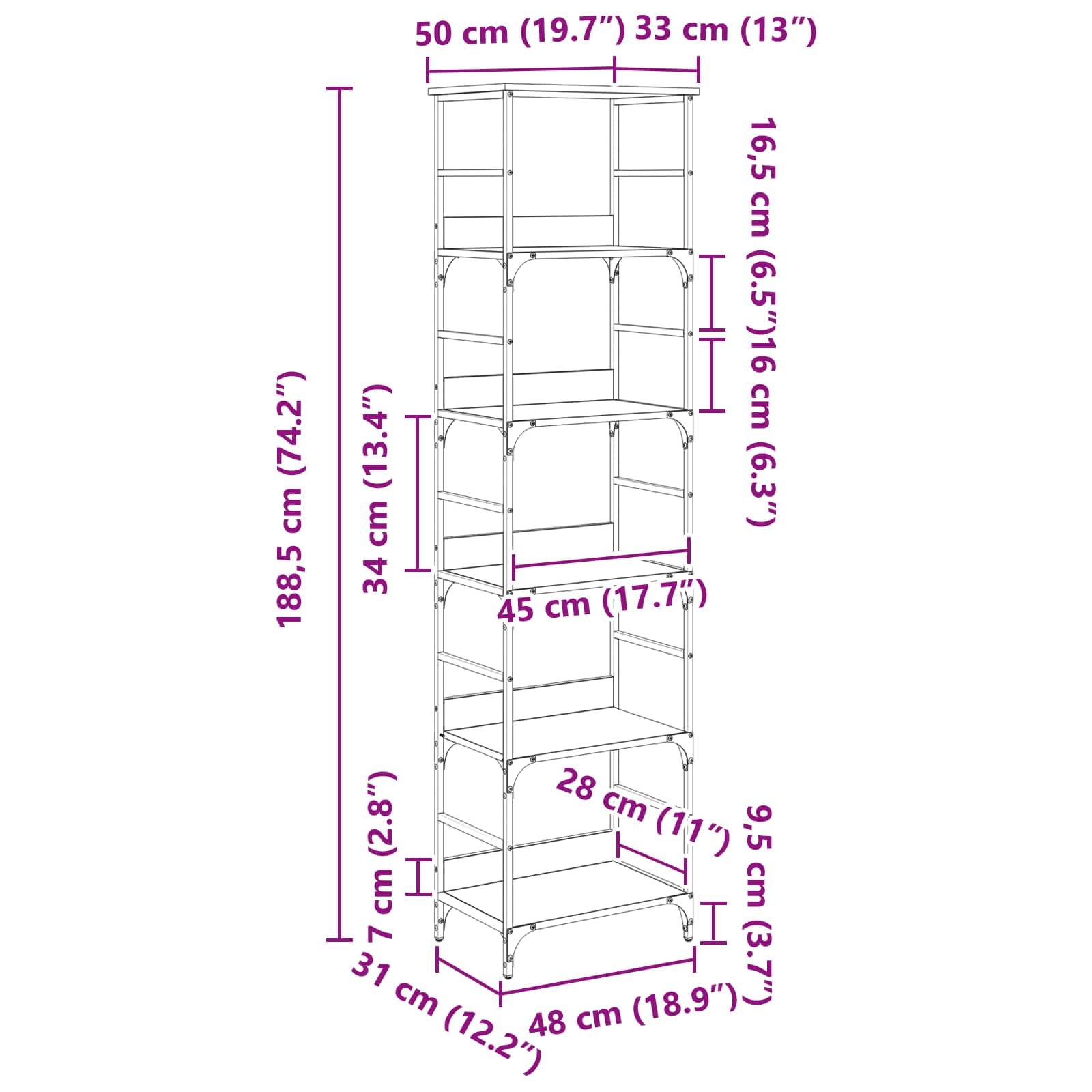 Libreria a 5 ripiani, 50 x 33 x 188,5 cm, in legno, moderna scaffale con gambe in metallo robuste, ideale come divisorio o portaoggetti per soggiorno, ufficio, cameretta dei bambini e