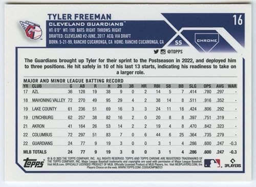 Miniatura 2 de 2023 TOPPS CHROME #16 TYLER FREEMAN RC CLEVELAND GUARDIANS BASEBALL OFFICIAL TRADING CARD OF MLB