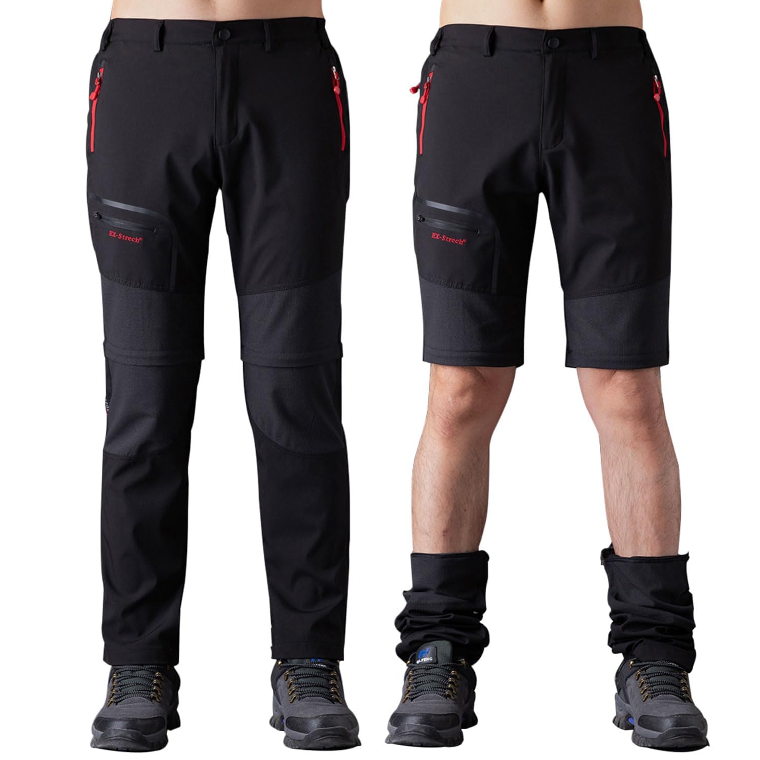 SANMIO Pantaloni Trekking Uomo Esterno Asciugatura Veloce Funzionali Leggeri Traspiranti Convertibile Pantaloncini Softshell Pantaloni da Arrampicata Casual - 2