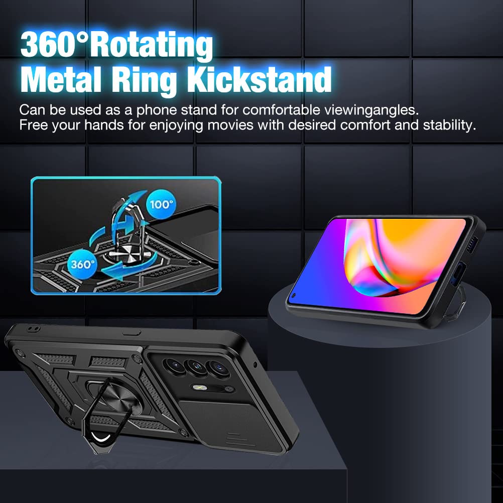 GKK DESCHE Cover Per OPPO A94 5G Con Vetro Temperato - Custodia Protettiva Antiurto Con Supporto Magnetico Rotante 360° - Colore Marino - 2