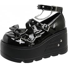 Women Mary Jane Lolita Shoes Bow Cute Ankle Strap Buckle Goth Platform Heels Kawaii Shoes Uniform School Punk Wedge High Heel Pumps