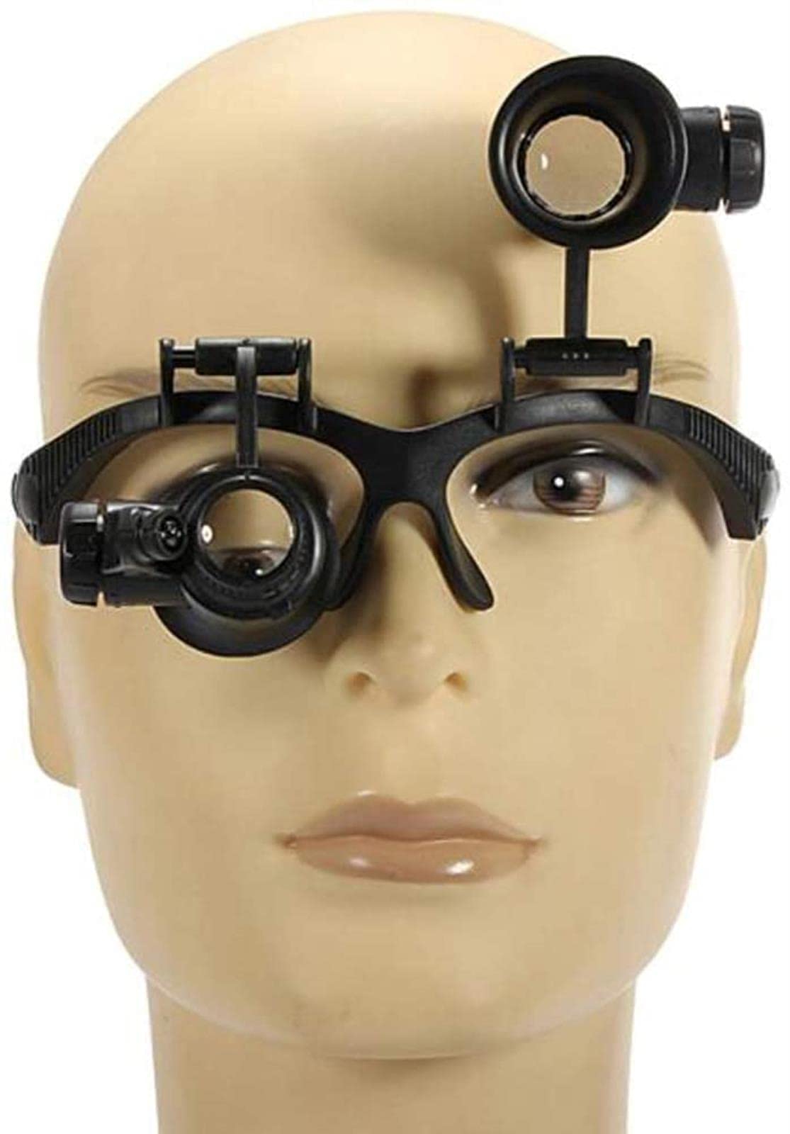 Lupa portátil 10X 15X 20X 25X Gafas de Doble Ojo Cabeza de Lupa con Lupa Auriculares Lupa iluminada Juego de Herramientas con luz LED para reparación de Relojes A/A (A)