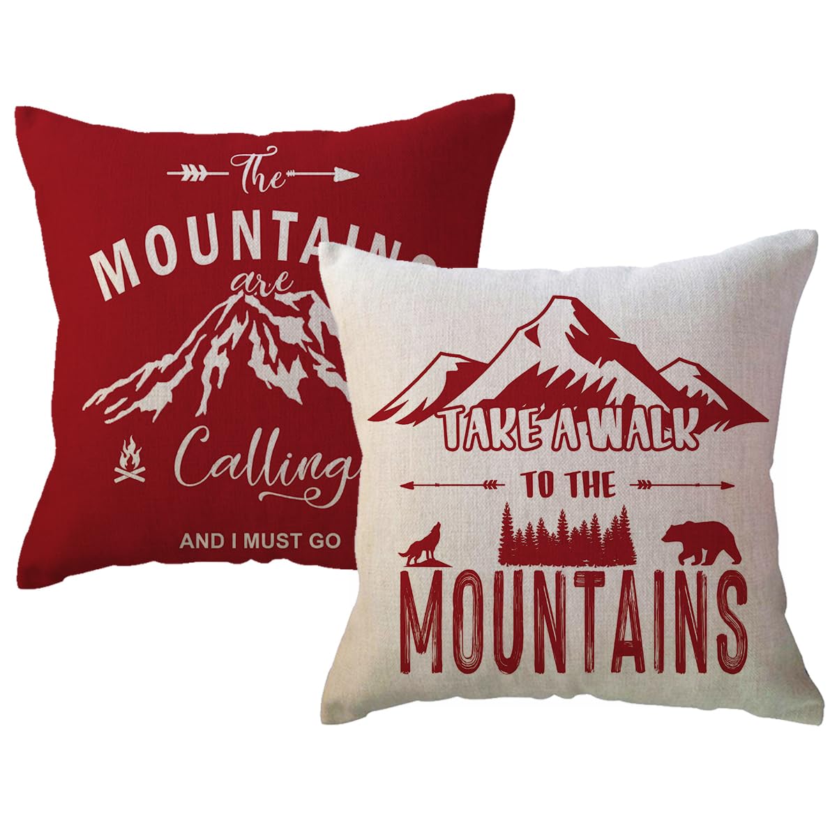 2Pack Camper Throw Pillow Covers Outdoor Adventure Mountain Forest Trees Pillowcases 18 x 18 Inch The Mountains are Calling Adventure Decorative