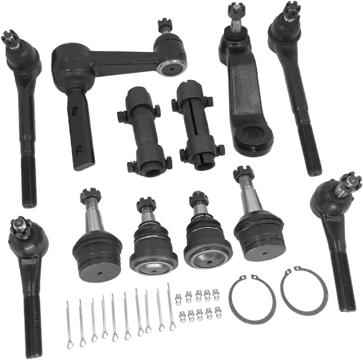 12Pcs Complete Pitman Idler Arm Front Upper Lower Ball Outer Tie Rod Adjustment Sleeves Suspension Kit Compatible with Dodge Ram 1500 1994-1999 K7217T K7239 K7201 K7206T