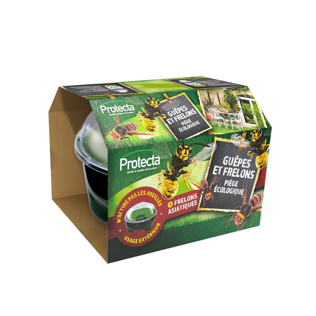 Protecta® - Piège Guêpes et Frelons Asiatiques – Piège Extérieur Efficace - Anti-​Guêpes, Anti-​Frelons & Anti-​Mouches - sans Produit Chimique - Grande Capacité