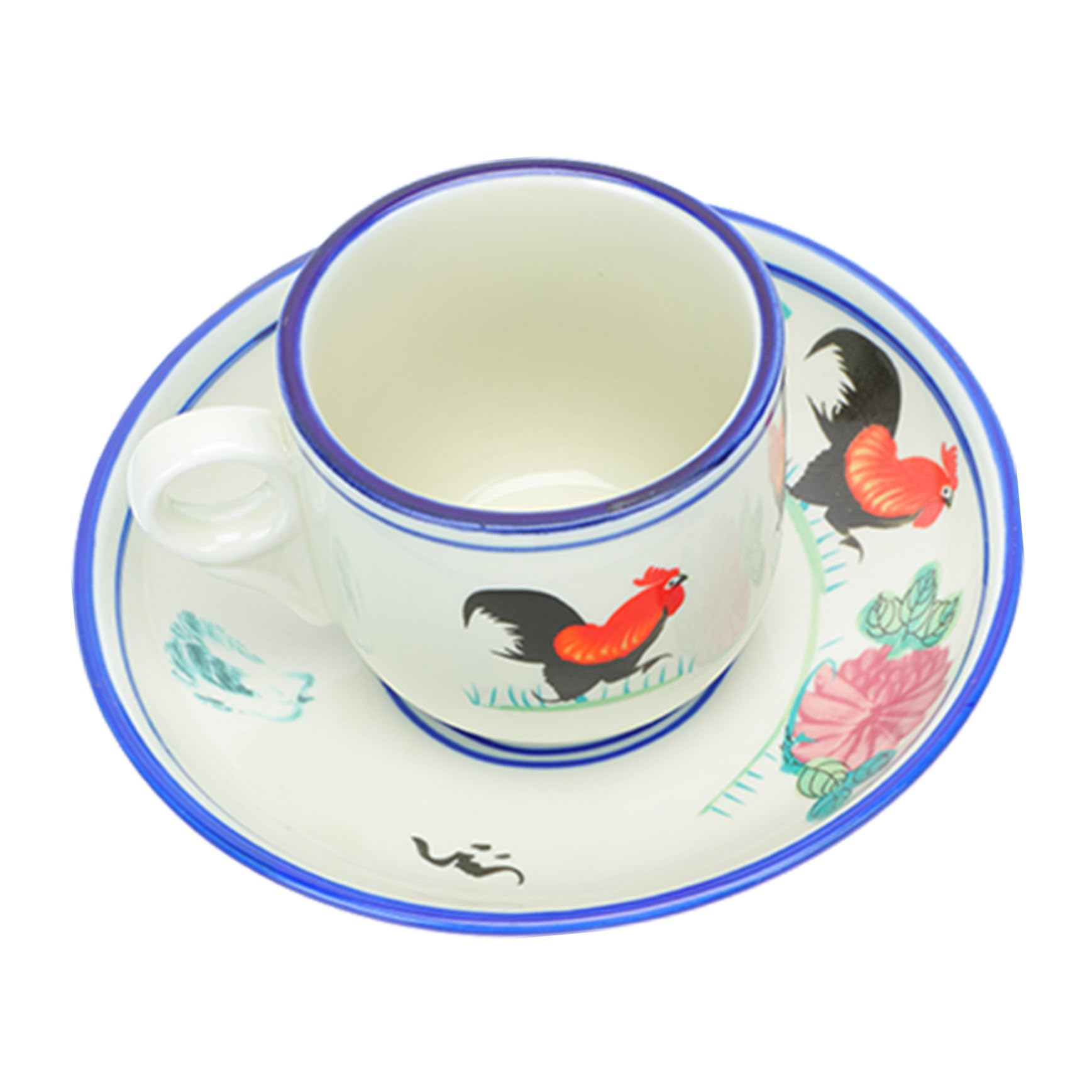 COLLBATH Retro Emaille Kaffeetasse mit Hahn Motiv Hitzebeständiger Griff und Sicher Runder Rand Geschenk für Feiertage Vintage Stil mit Filigraner Verarbeitung