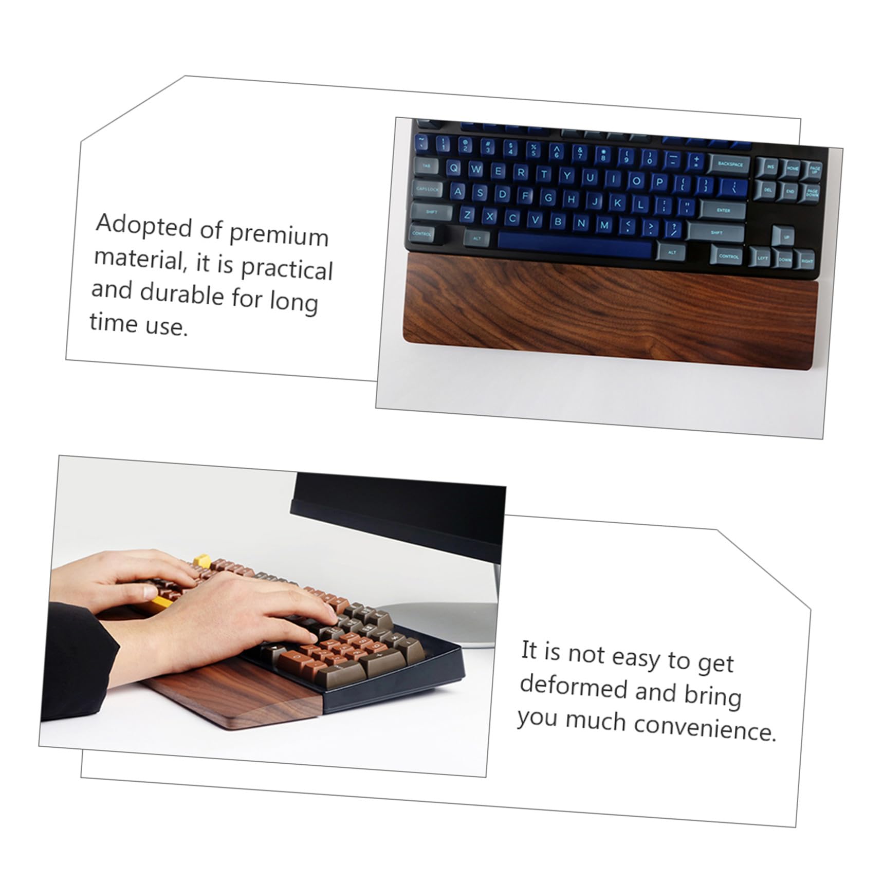 TEHAUX Ergonomische Tastatur mit Natürlicher Holzstruktur aus Walnussholz Handgelenkauflage 440x80mm und Komfortabler Handgelenkstütze für Büro und Gaming