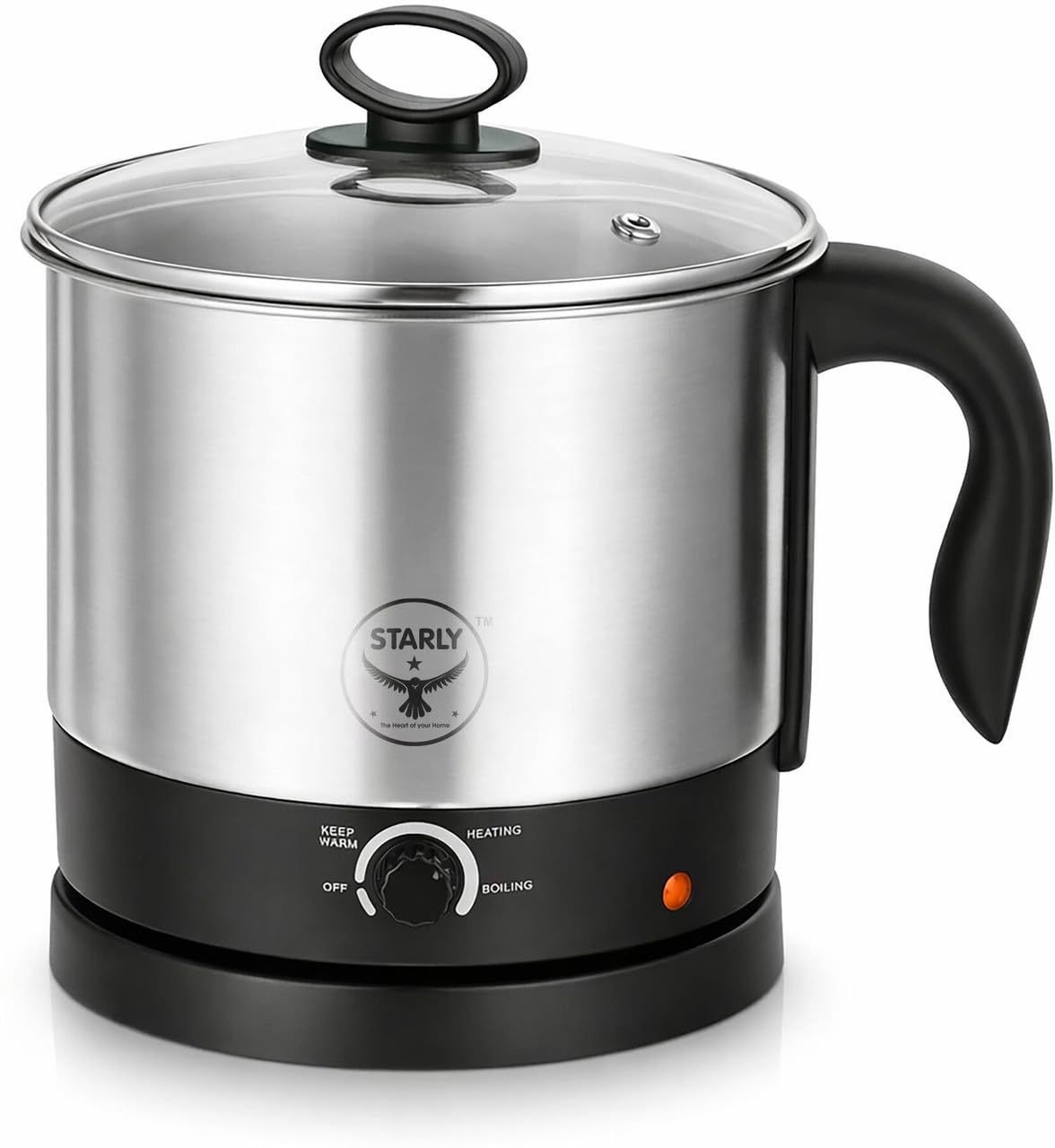 Starly Ignite Pro 1.2L Electric Kettle Stainless Steel Hot Pot with Glass Lid, Portable Multi-Function Cooker for Boiling Water, Soup, Noodles & Tea, Adjustable Temperature Control, Fast Heating-image-4