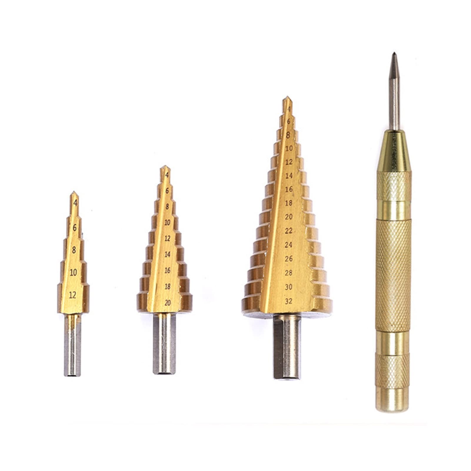 Forage Étape Bits Step foret Triangle Triangle Triangle Triangle 3 pièces HSS 4-1 2mm 4-20mm 4-32mm Foret Bits avec Punch Centre for outils de travail sur bois