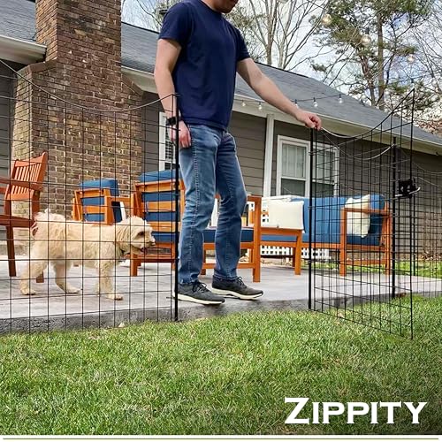 39in H (4 Fence Panels + 1 Gate) No Dig Easy Install Zippity Black Metal Fence, Decorative Fence for Garden Fencing For Dogs, Temporary Fence, Garden Fence Animal Barrier, WF29014