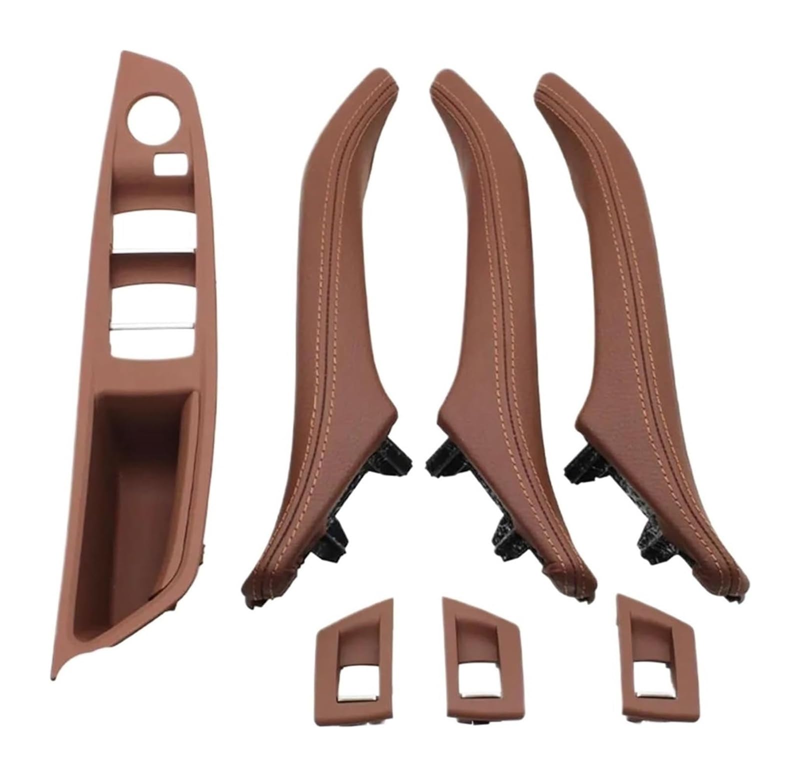 FANGZIQF Inner Door Pull Handles for 5 Series F10 F11 520 523 525 528 2010-2017 7PCS LHD Interior Window Lift Switch Armrest Cover(Brown,B)