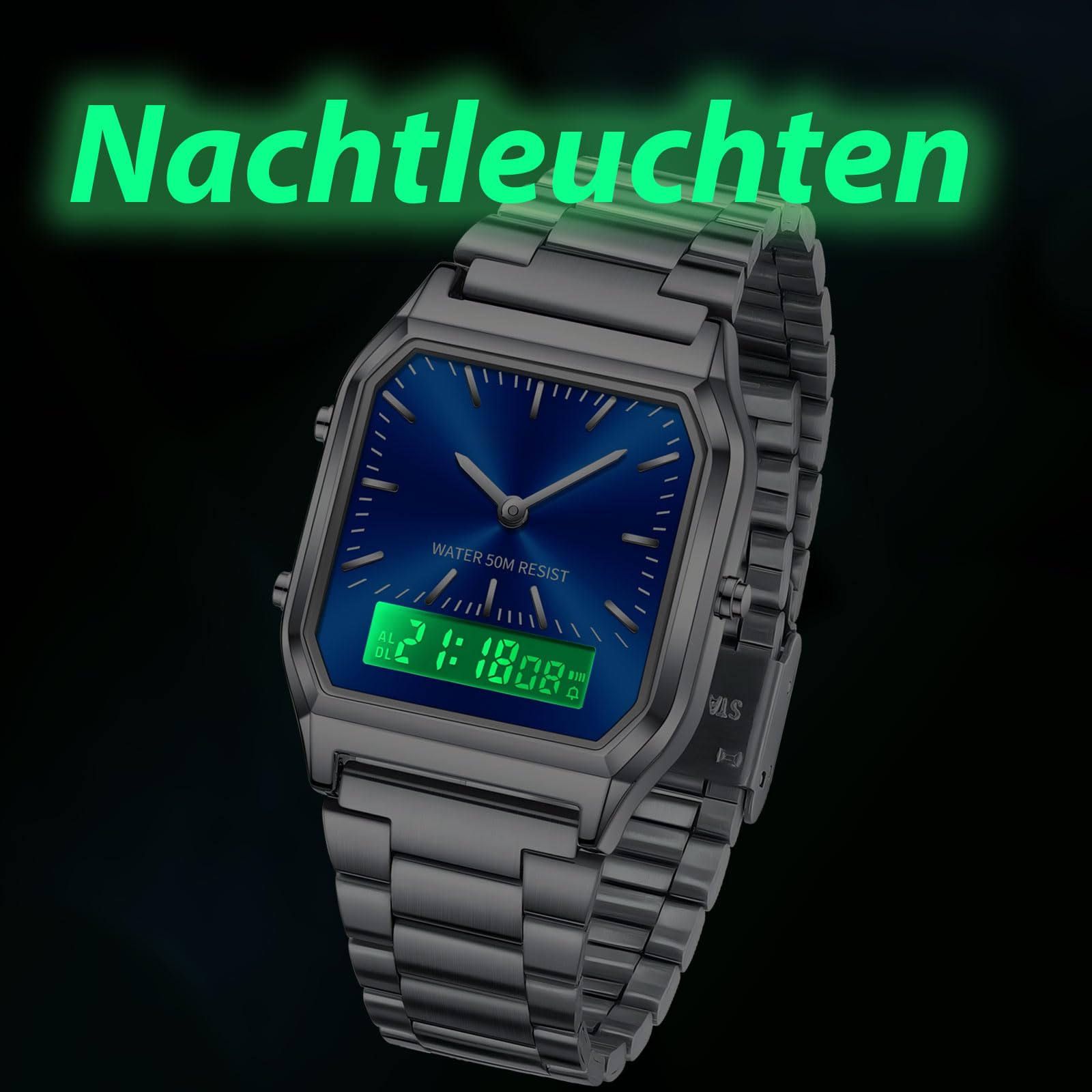 findtime Reloj de pulsera unisex analógico, digital, retro, reloj de cuarzo, resistente al agua, iluminación con fecha, alarma, cronómetro, reloj de mujer, reloj vintage y elegante