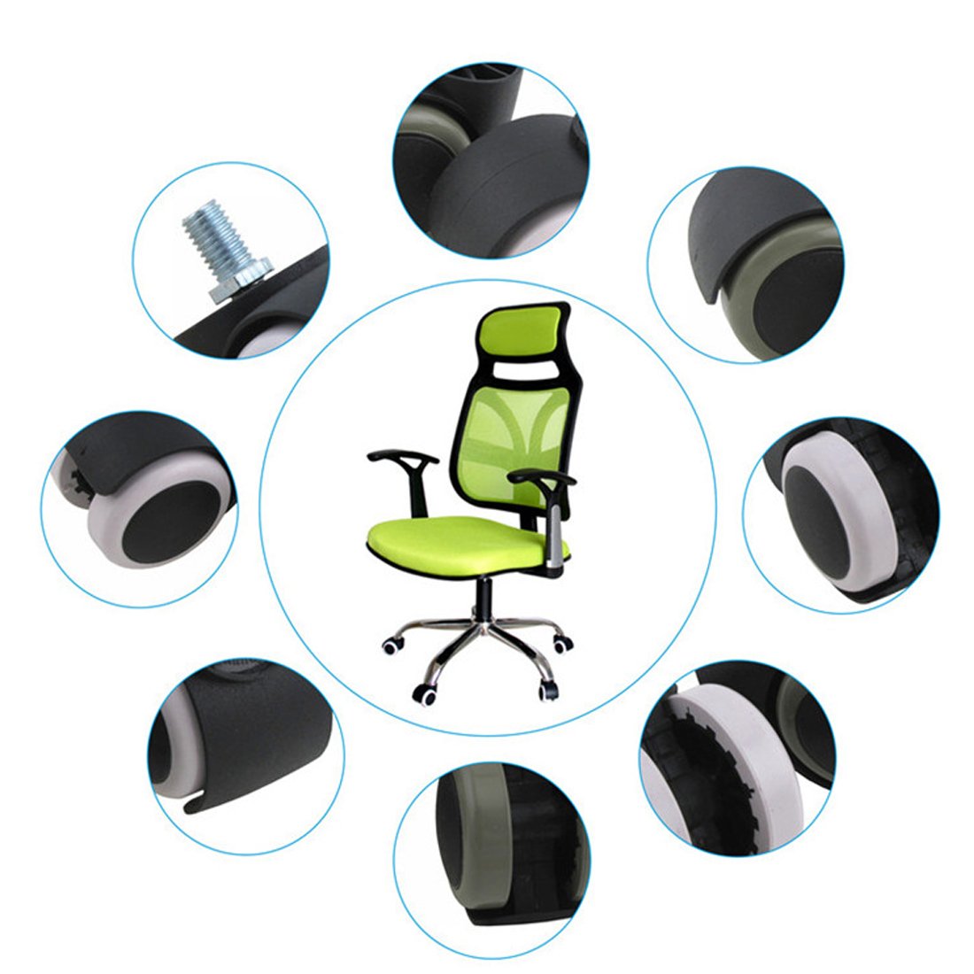 Lot de 5 roulettes de chaise de bureau en caoutchouc noir de 5,1 cm pour vis métriques M10 x 12 mm Lot de 5 roulettes de chaise de bureau en caoutchouc noir de 5,1 cm pour vis métriques M10 x 12 mm