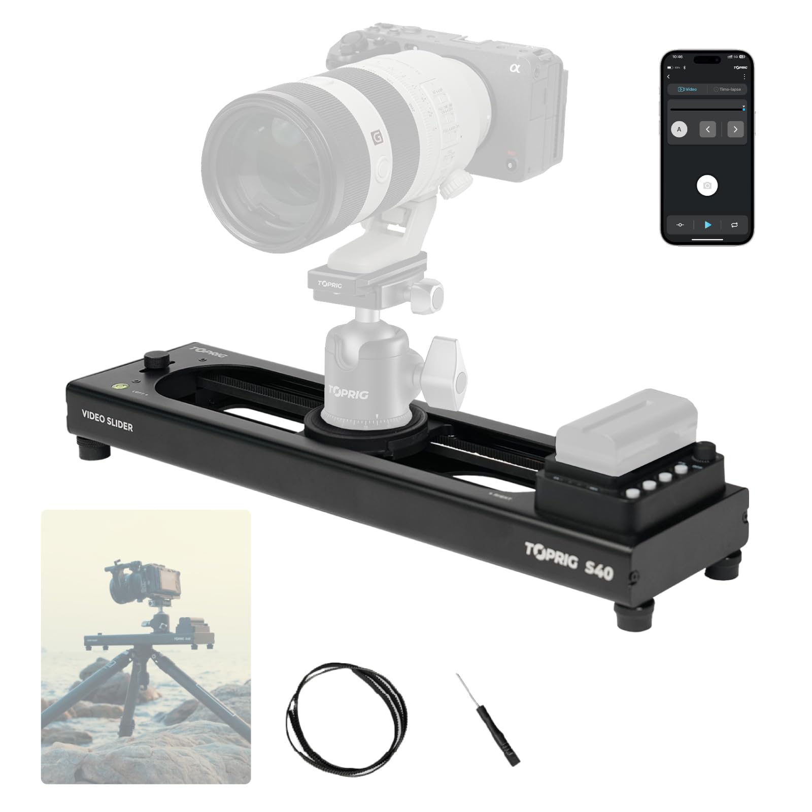 TOPRIG S40 ビデオスライダー Amazon | Toprig S40 電動カメラスライダー 16インチ/40cm APP/手動