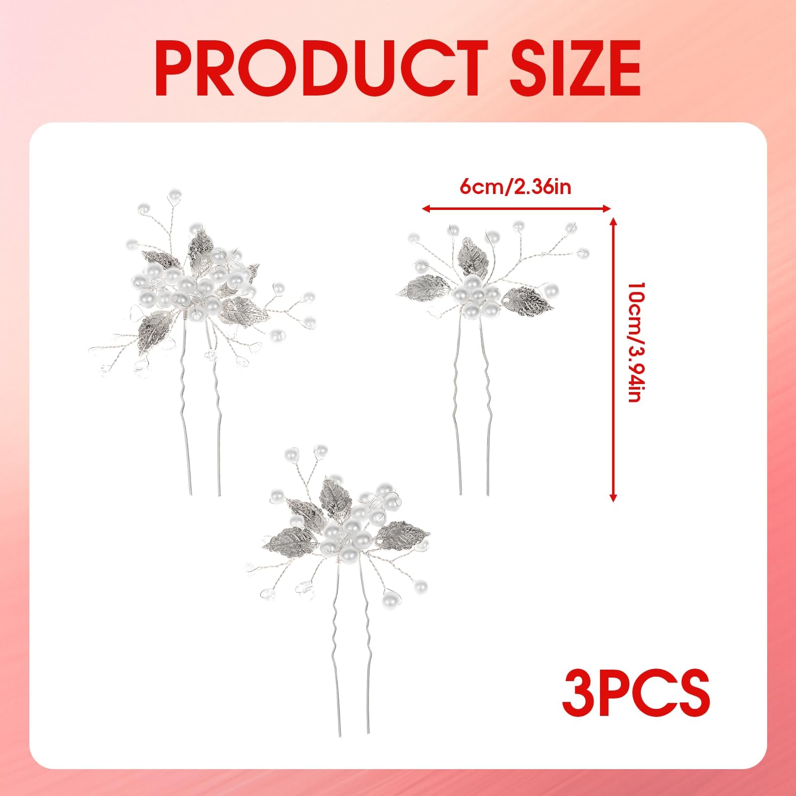 3 PCS Bridal Wedding Hair Pins, Crystal Leaf Flower Pearls Headpieces, Pearl Hair Pins, Bridal Hair Jewelry Accessories - Image 2