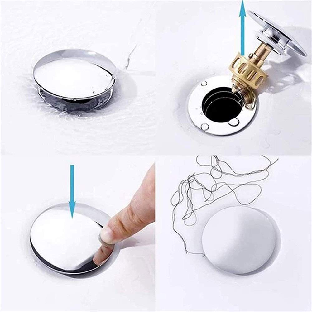 Edelstahl Waschbecken Pop Up Ablaufstopfen Küche Abfallfilter Druckbounce Kern Universal Fit für Badewannen und Waschbecken (Größe:F)