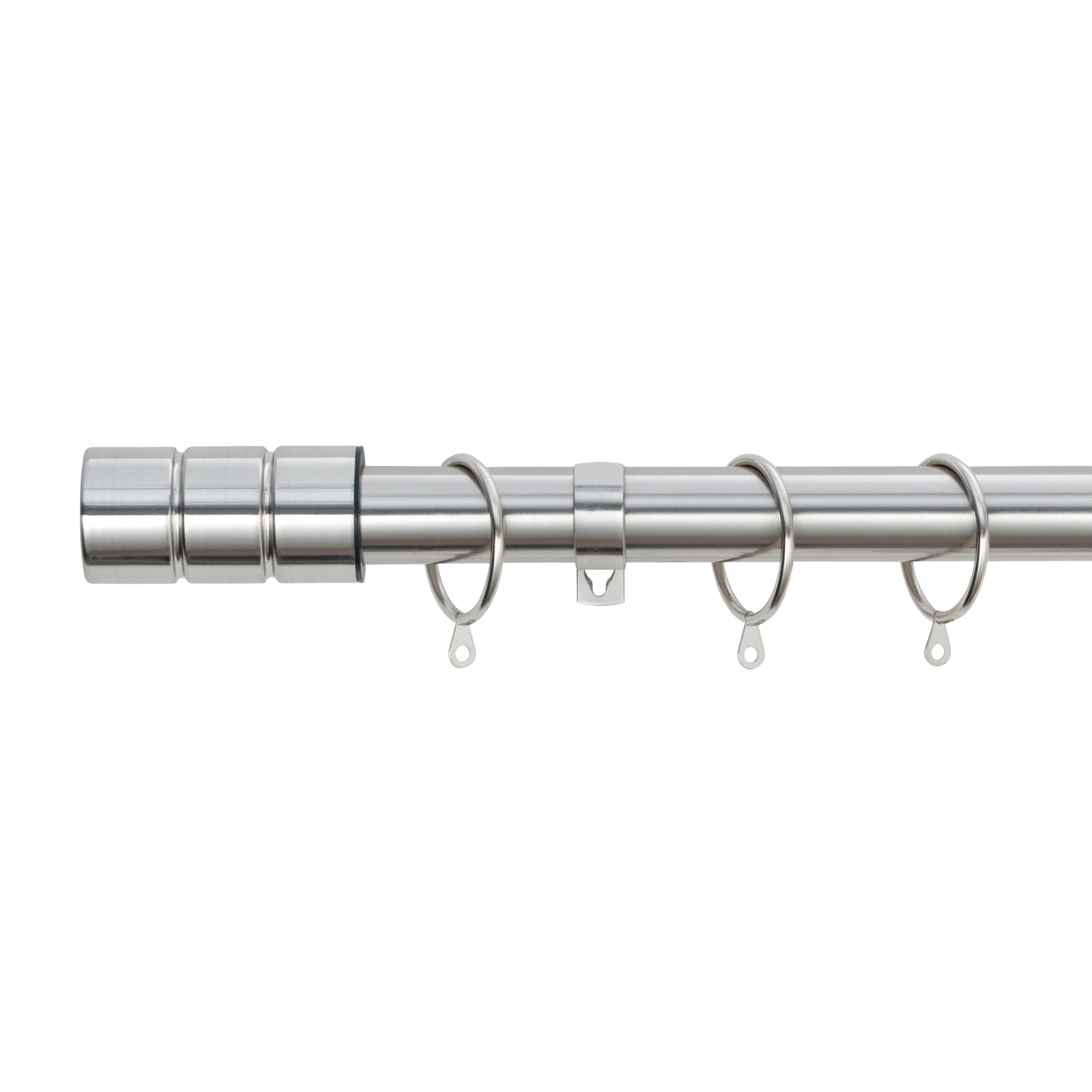 A.Unique Home Plain Barrel Metal Extendable Curtain Pole with Rings and Fittings, In a Variety of Colours and Sizes (25/28mm) (Brushed Steel, 70cm - 120cm, 28" to 47" Approx)