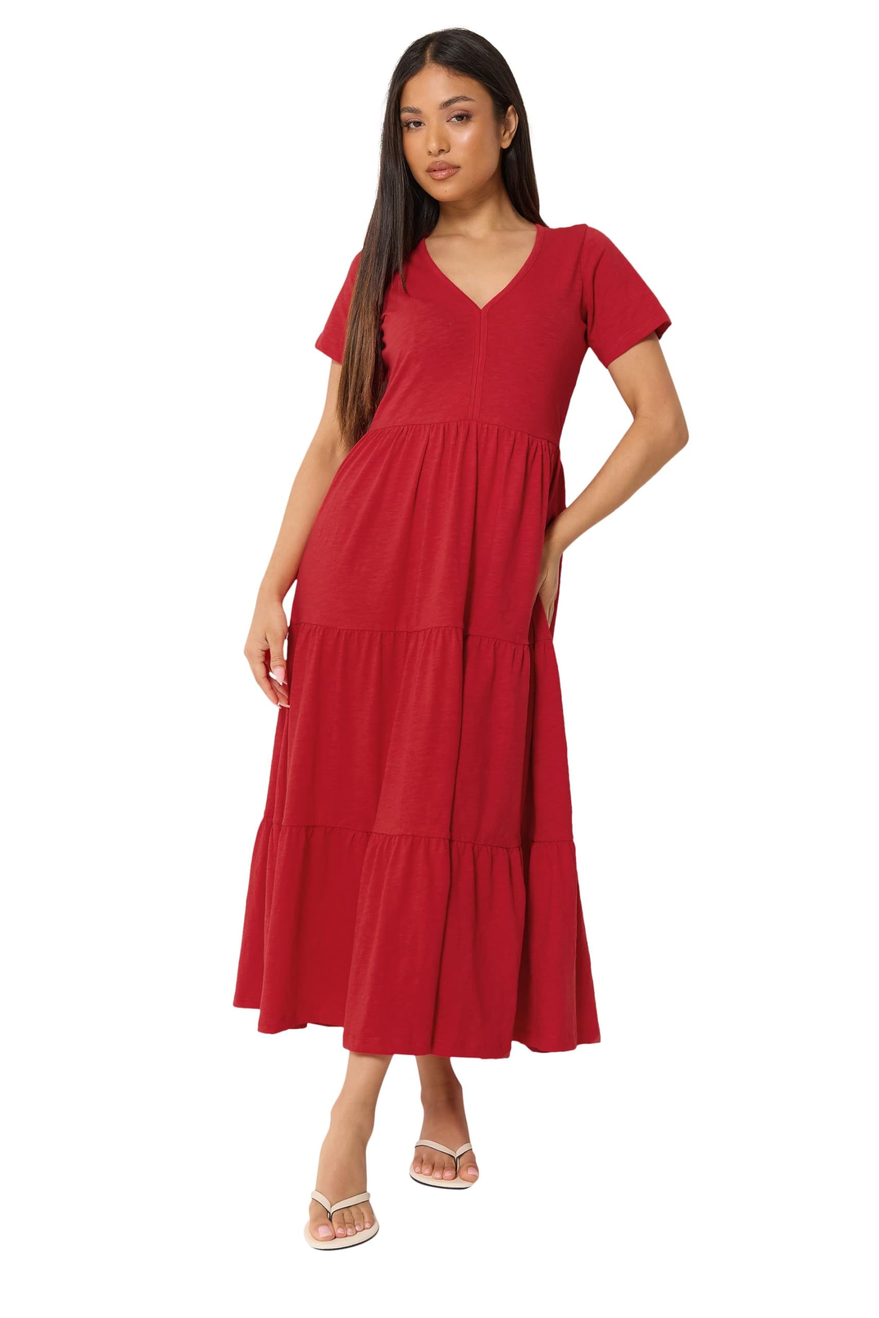 M&Co Women's Petite Maxi Dress Size 10 Dark Red Cotton