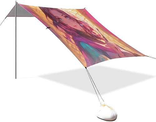 Pink and Gold Artist Foldable Beach Tent UPF50+ Protection Waterproof Sun Shade with Sand Shovel for Family Trips, Picnics & Camping