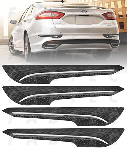 FABTEC Car Bumper Scratch Guard Bumper Protector/Bumper Guard with Single Chrome Strip Compatible with All Cars (Black, Set of 4)