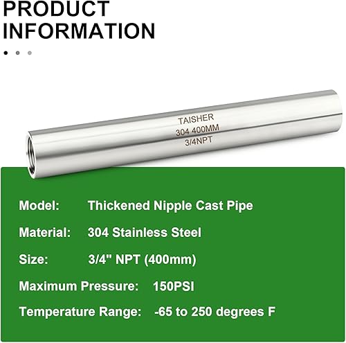 Miniatura 546 de TAISHER 2 accesorios de tubería de acero inoxidable, 1/2 "NPT x 1/2" NPT macho roscado, tubo fundido de pezón de 6 pulgadas de longitud 1.969 in