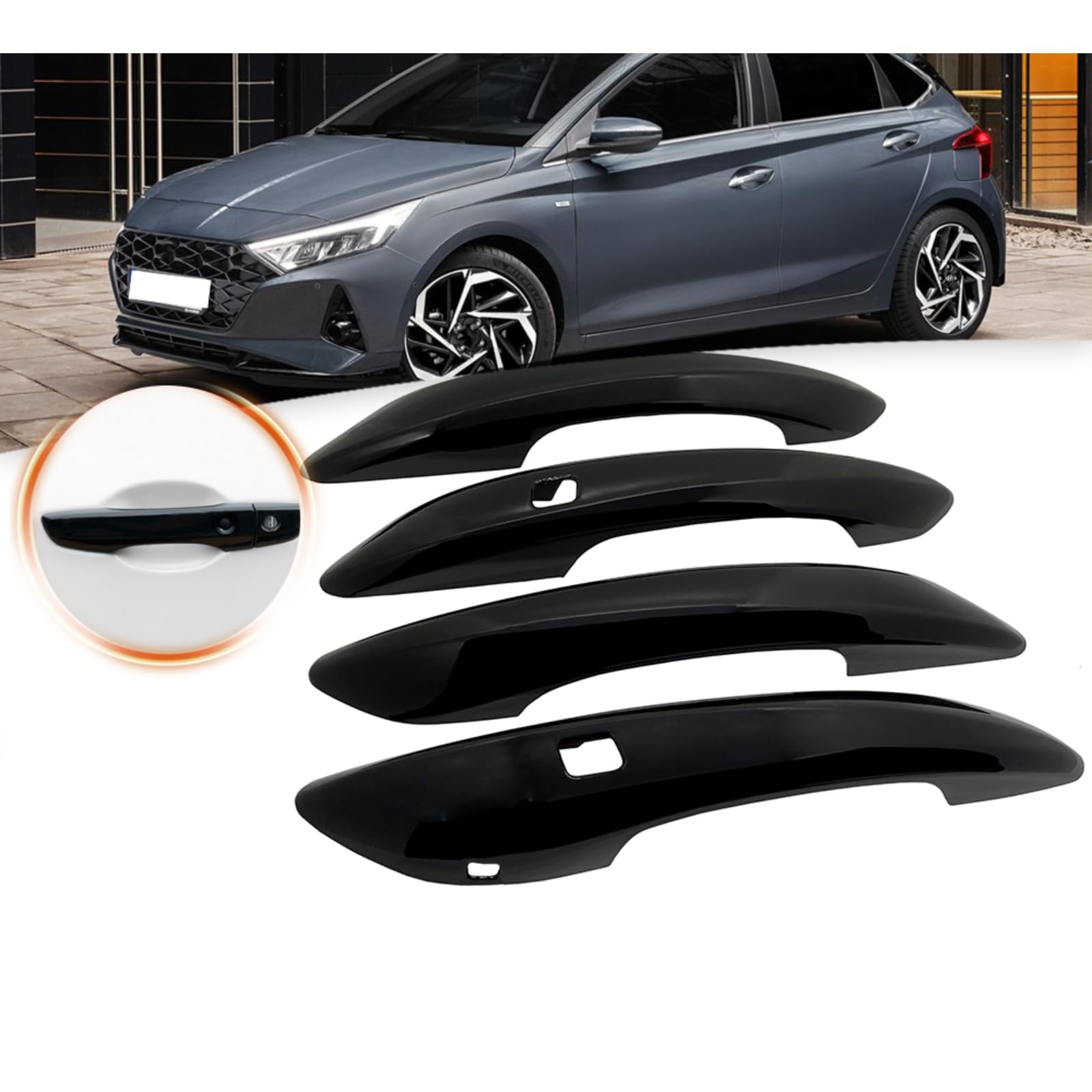 Autocollants noirs brillants pour poignée Hyundai i20 III BC3 2020-2022