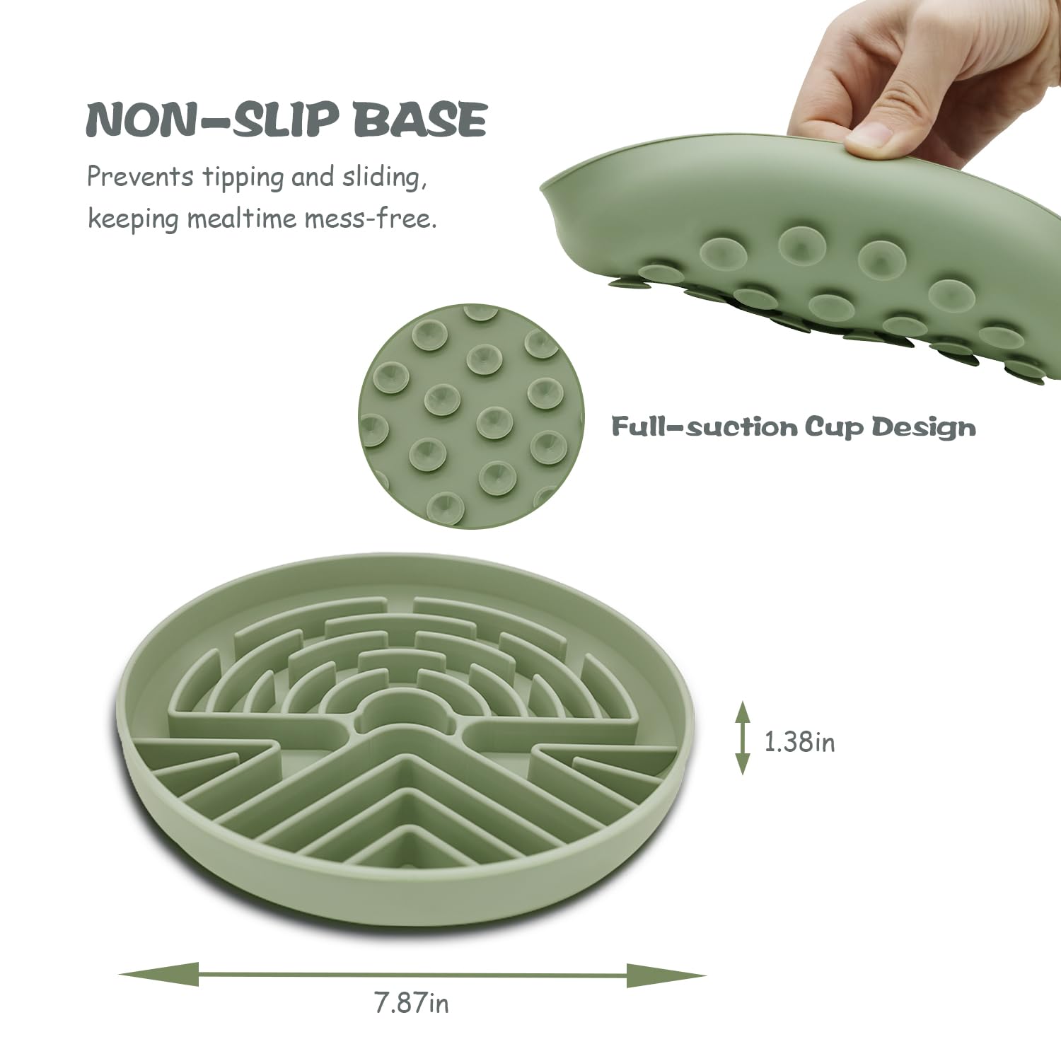Lesipee Slow Feeder Dog Bowl for Large & Small Pets, Anti Choking Puzzle Dog Food Bowl with Non-Slip Base, Interactive Pet Slow Eating, Silicone Cat Feeder for Puppies & Cats(Grey Green) - image 8