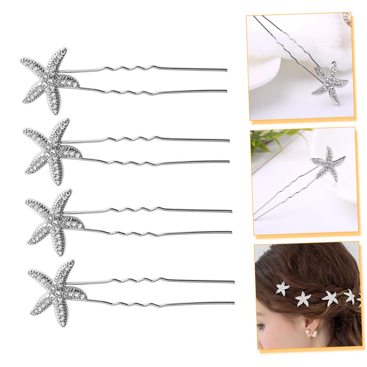 Didiseaon Juego De 5 Horquillas Para El Pelo De Boda Con Forma De Estrella Plateada Y Accesorio Para El Pelo Para Novia Para Fiesta En La Playa Aniversario 4 Unidades X 5
