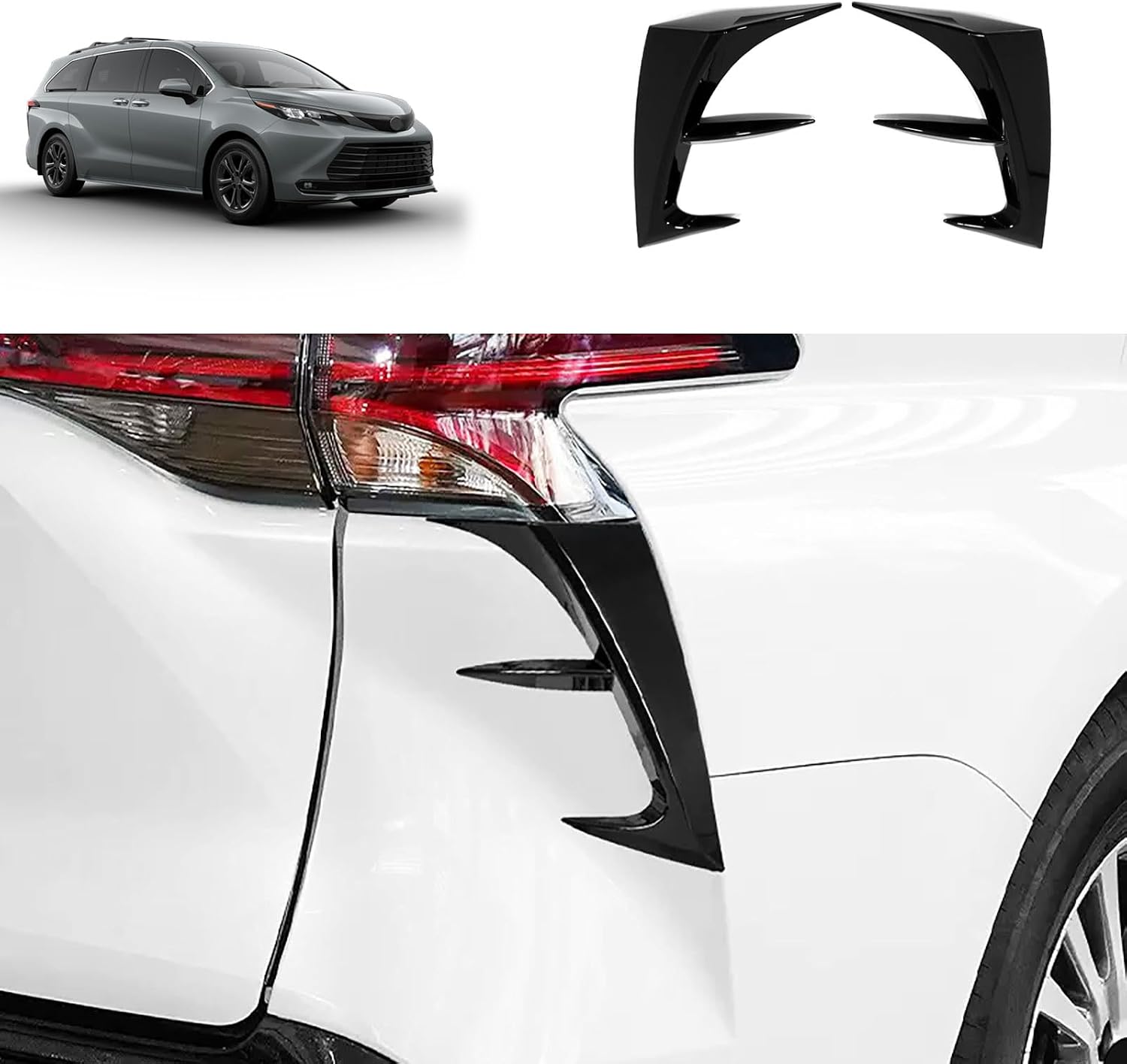Taillight Eyebrow Trims Compatible with Toyota Sienna 2021 2022 2023 2024 Rear Tail Light Side Cover Trim Exterior Car Accessories ABS 4PCS(Black)