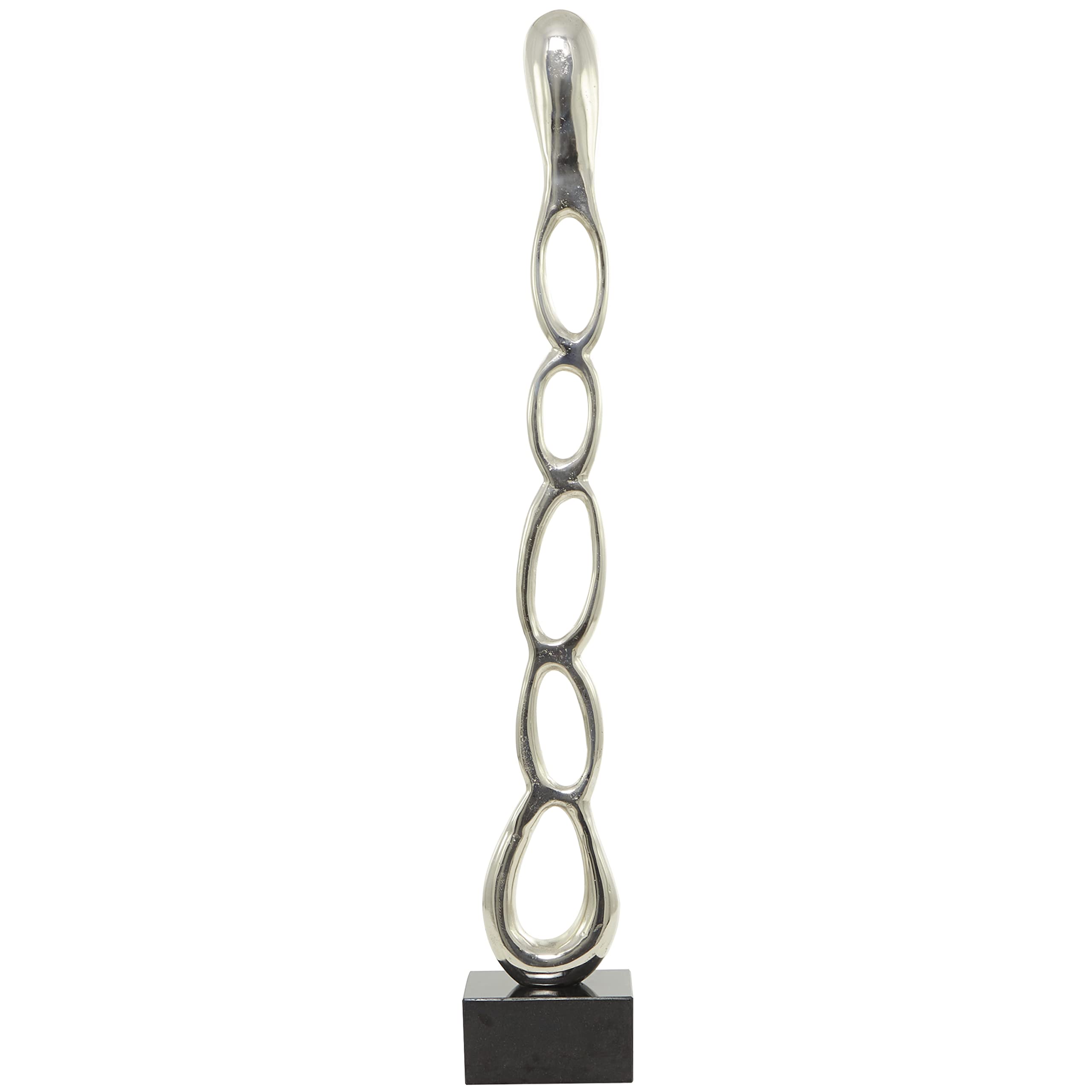 Deco 79 Aluminum Metal Abstract Decorative Sculpture Tall Linked Floor Home Decor Statue with Black Base, Accent Figurine 8" x 5" x 51", Silver
