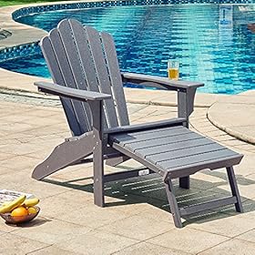 Ehomexpert All-Weather Adirondack Chair with Pull-Out Ottoman, Oversized Poly Lumber Classic Lounge Chair for Fire Pit… 61LkQ9tb7TS. SS280