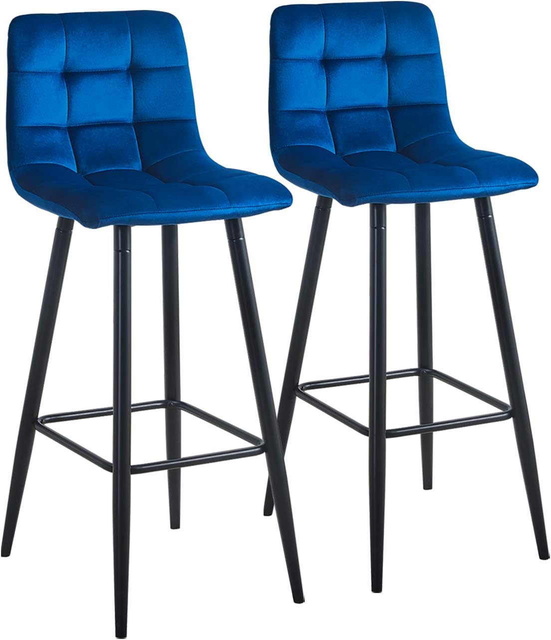 CLIPOP Bar Stools Set of 2 Soft Velvet Breakfast Bar Chairs with