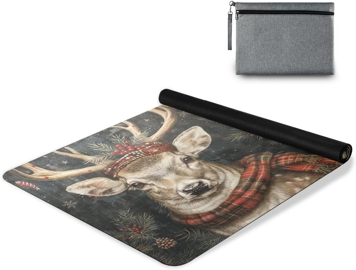 ALAZA Marry Christmas Deer Yoga Mat Non Slip Fitness Exercise Mat, Workout Mat for Yoga, Pilates and Floor Exercises