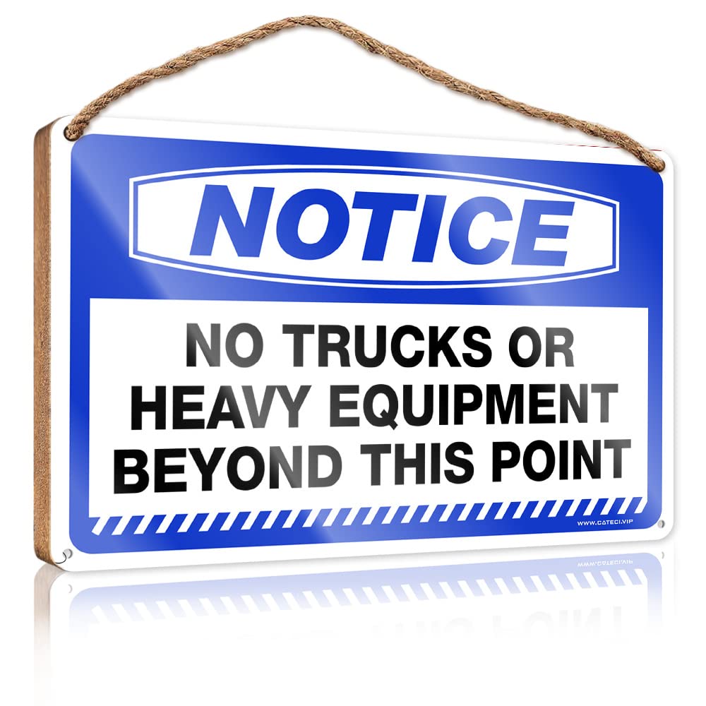 DTHA Funny Room Decor Notice No Trucks Or Heavy Equipment Beyond This Point Wooden Sign Family Funny Wall Sign Playroom Decor(23X35CM)
