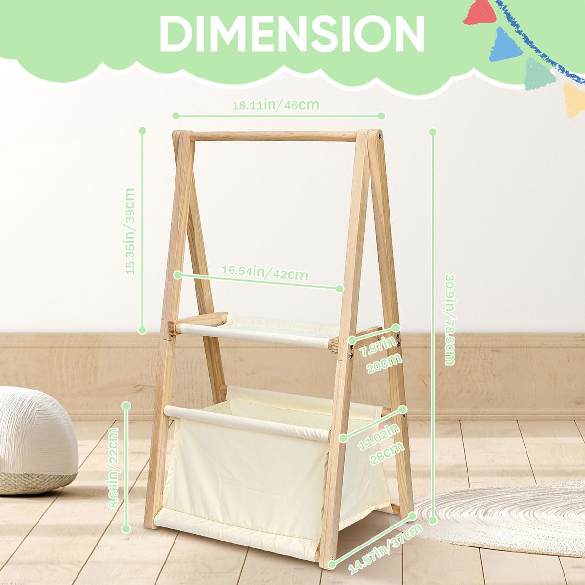 Simabsie Wooden Baby Shower Crate Closet with Hangers, 2-Tier Storage - Image 2